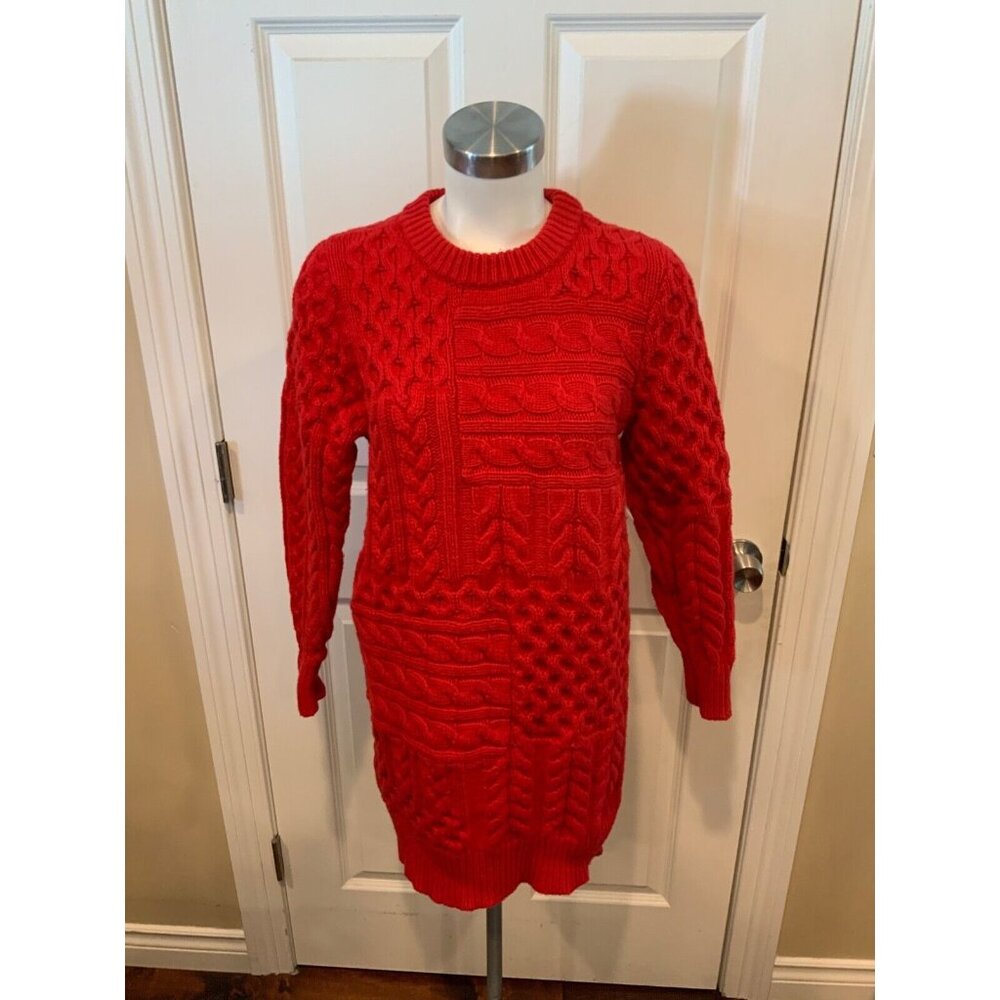 Michael Kors Red Cable Knit Long Sleeve Sweater Dress, Size XS